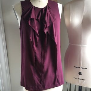 Vince Stretch Silk Sleeveless Ruffle Blouse